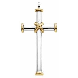 Sterling Silver & 14K Yellow 51x26.25 mm Cross Pendant-Polished
