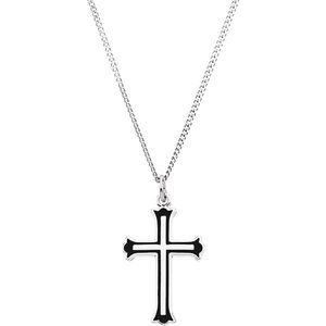 Sterling Silver 25x15.75 mm Black Enamel Cross 18" Necklace-18 In-Polished