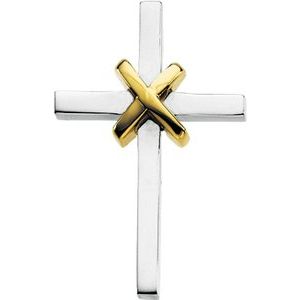 14K White/Yellow 27.75x19 mm Cross Pendant-Polished