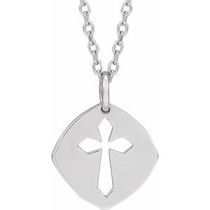 14K White 12.75x9.99 mm Pierced Cross 16-18" Necklace-16-18 In-Polished