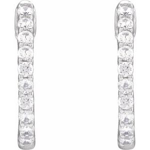 14K White 1/2 CTW Natural Diamond Inside-Outside Hinged 14.5 mm Hoop Earrings-Round-14.5 Mm