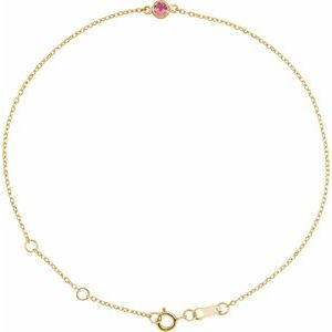 14K Yellow Natural Pink Tourmaline Bezel-Set Solitaire 6 1/2-7 1/2" Bracelet-Natural Pink Tourmaline-Round