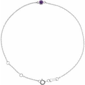 Sterling Silver Natural Amethyst Bezel-Set Solitaire 6 1/2-7 1/2" Bracelet-Natural Amethyst-Round