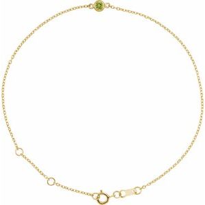 14K Yellow Natural Peridot Bezel-Set Solitaire 6 1/2-7 1/2" Bracelet-Natural Peridot-Round