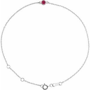 Sterling Silver Lab-Grown Ruby Bezel-Set Solitaire 6 1/2-7 1/2" Bracelet-Lab-Grown Ruby-Round