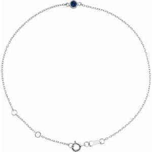 14K White Natural Blue Sapphire Bezel-Set Solitaire 6 1/2-7 1/2" Bracelet-Natural Blue Sapphire-Round