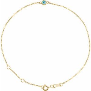 14K Yellow Natural Blue Zircon Bezel-Set Solitaire 6 1/2-7 1/2" Bracelet-Natural Blue Zircon-Round
