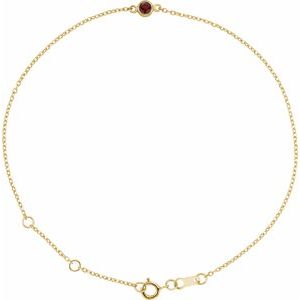 14K Yellow Natural Mozambique Garnet Bezel-Set Solitaire 6 1/2-7 1/2" Bracelet-Natural Mozambique Garnet-Round