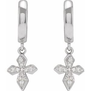 14K White 1/10 CTW Natural Diamond Cross Hoop Earrings-14K White