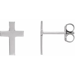 14K White 10x6 mm Cross Earrings-Friction Backs Included-Polished