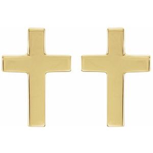 14K Yellow 10x6 mm Cross Earrings-Friction Backs Included-Polished