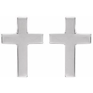 14K White 10x6 mm Cross Earrings-Friction Backs Included-Polished