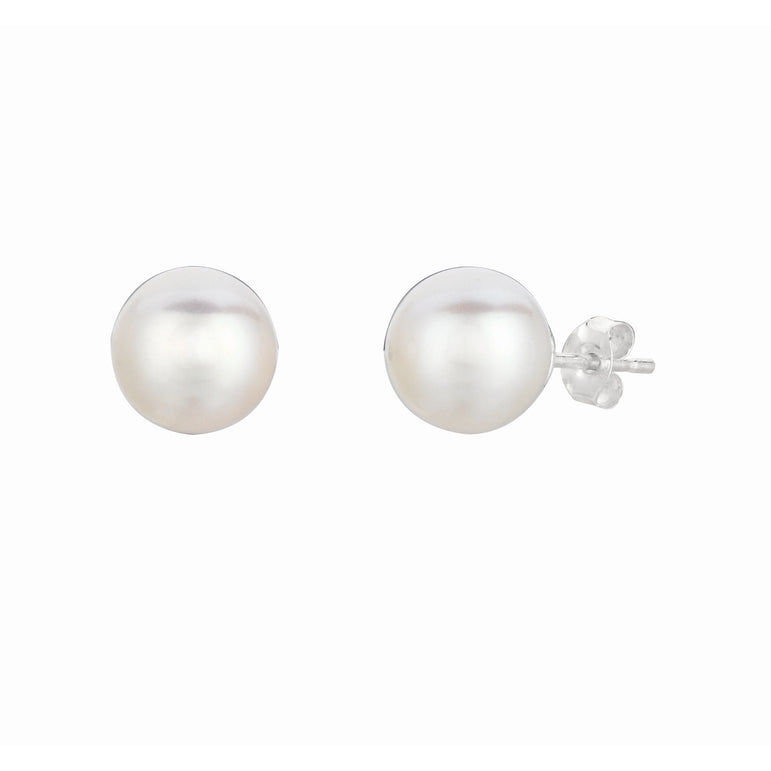Silver 8MM Freshwater Pearl Earring-White | Push Back