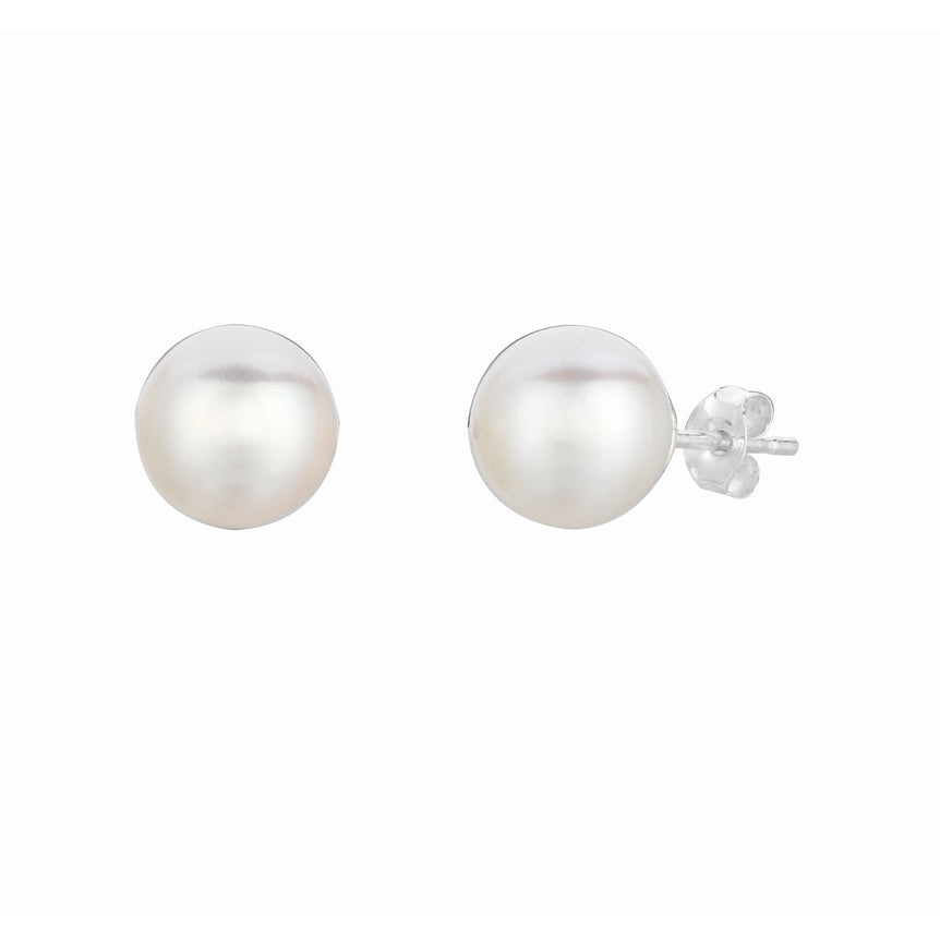 Silver 8MM Freshwater Pearl Earring-White | Push Back