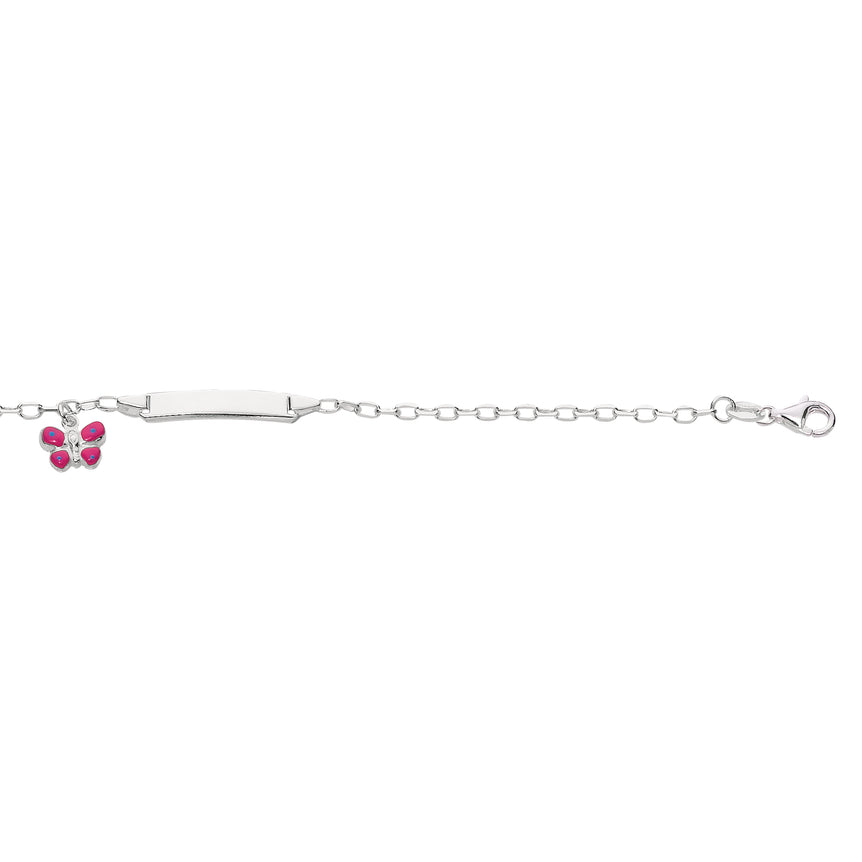 Silver ID and Pink & Blue Butterfly Dangle Bracelet-White | Lobster