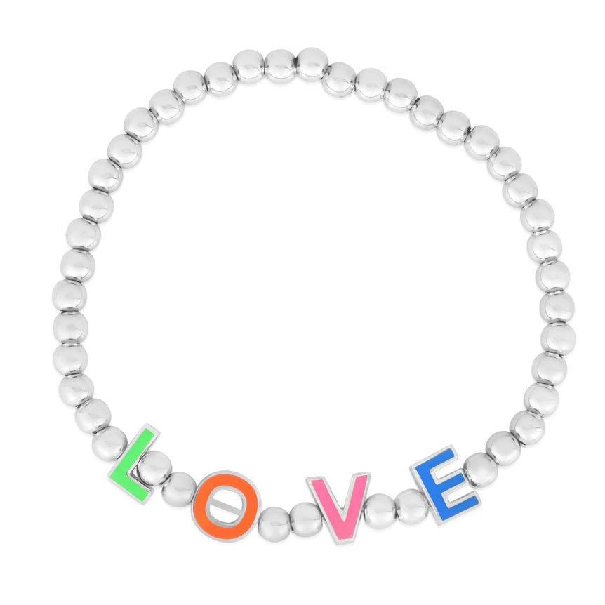 Silver Love Stretch Bracelet-White | Lobster