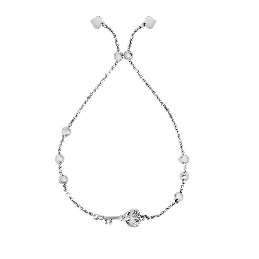 Sterling Silver Key Heart Friendship Bracelet-White | Draw String