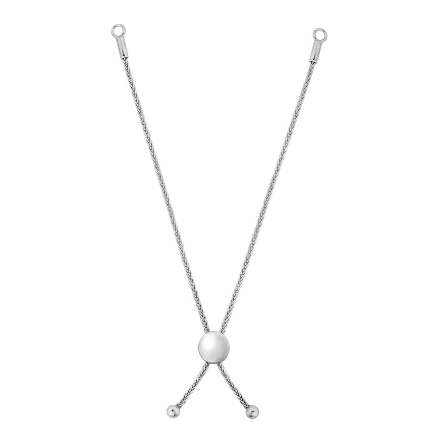 Sterling Silver Round Wheat Chain with Disc Slide Friendship Bracelet-White | Draw String