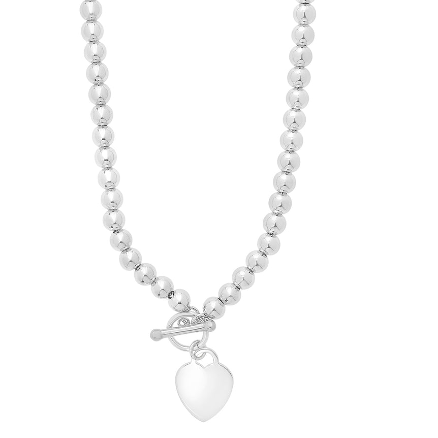 Silver Bead Toggle Heart Necklace-White | Toggle