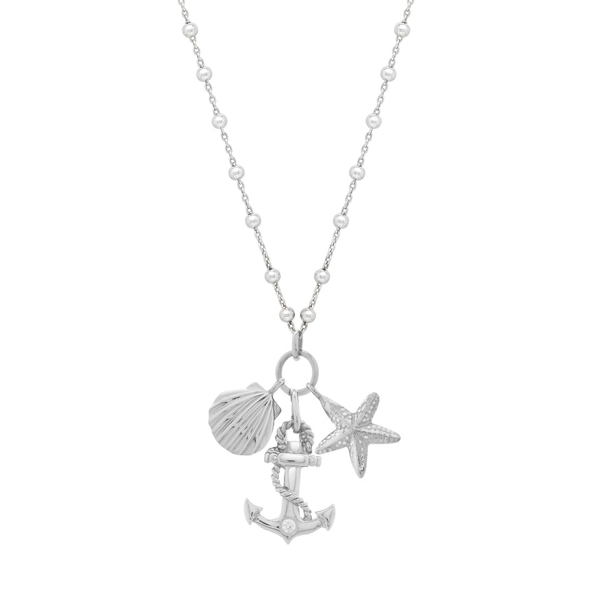 Silver Sea Life Charm Necklace-White | Pear Shaped Lobster