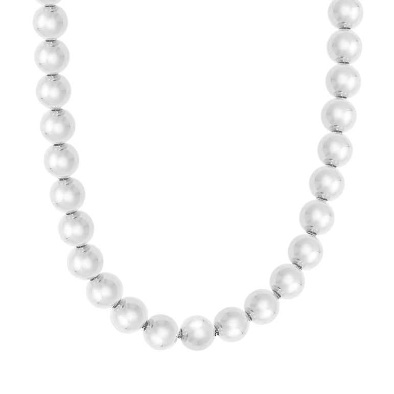 Silver Bold Bead Necklace-White | Lobster
