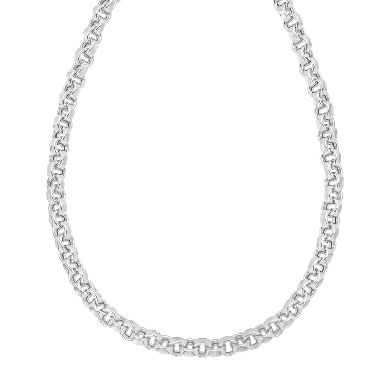 Silver Rolo Link Necklace-White | Lobster