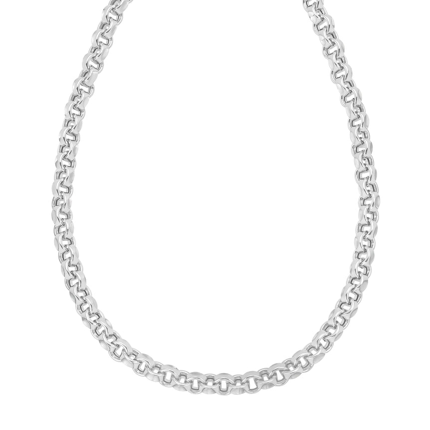 Silver Rolo Link Necklace-White | Lobster