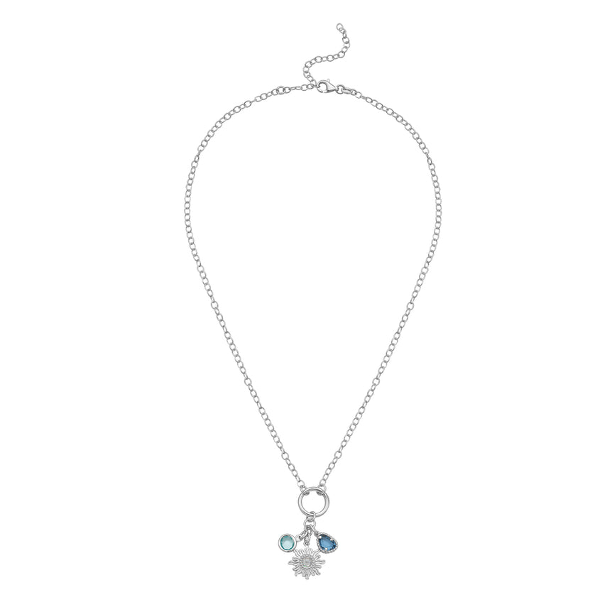 Silver Sunflower CZ Charm Necklace-White | Lobster