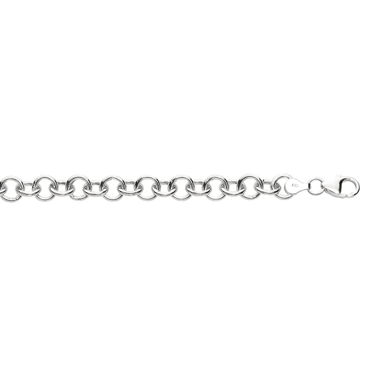 Silver Large Round Link Bracelet-White | Lobster