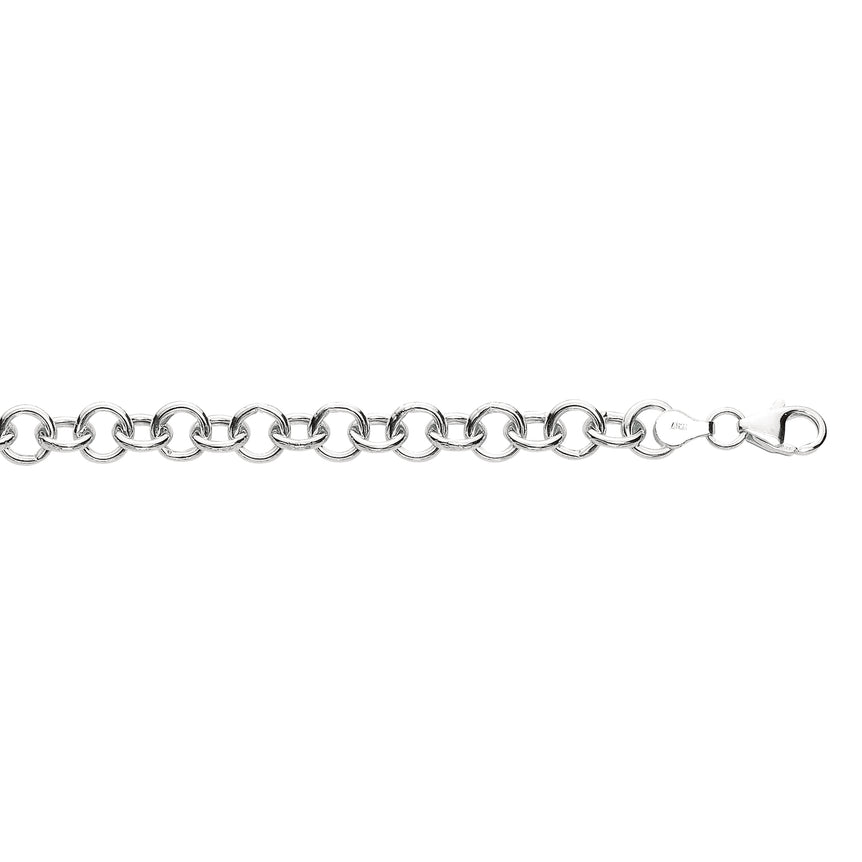 Silver Large Round Link Bracelet-White | Lobster