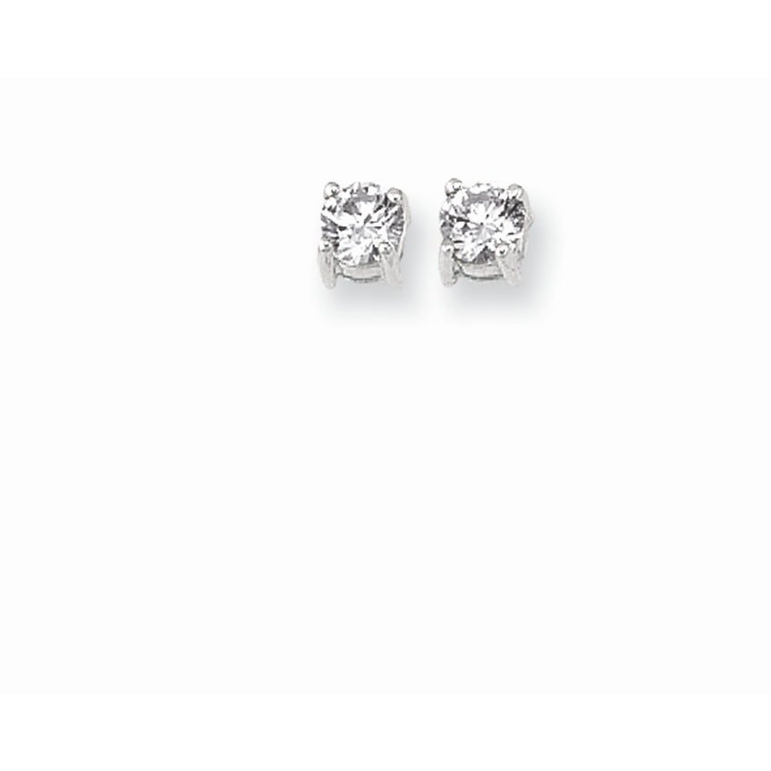 Silver 4MM Round CZ Earring-White | Push Back