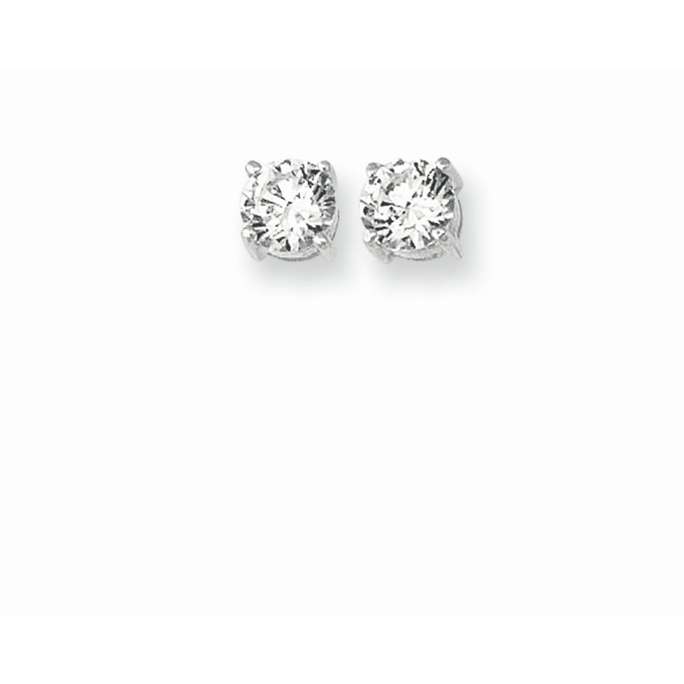 Silver 6MM Round CZ Earring -White | Push Back