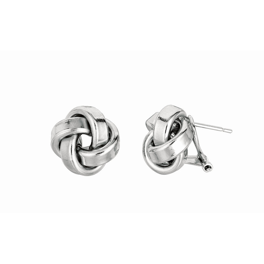 Silver Large Polished Love Knot Earring-White | Lever Back