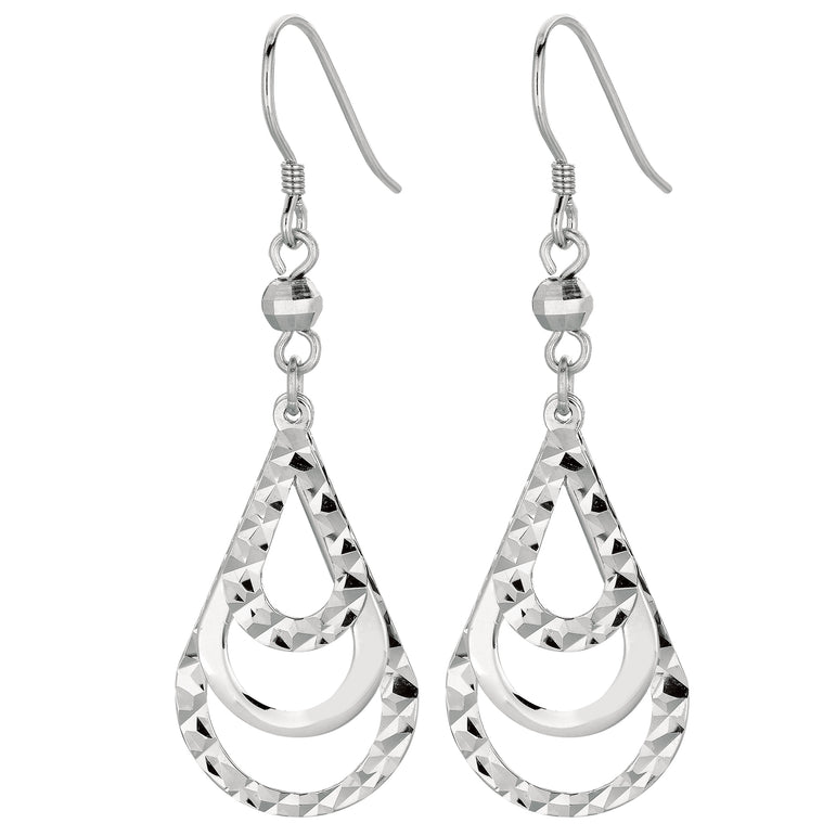 Silver Multi Row Pear Drop Earring-White | Euro Wire