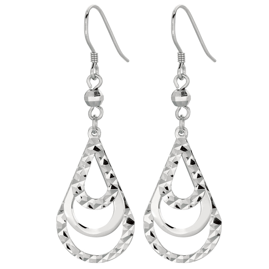 Silver Multi Row Pear Drop Earring-White | Euro Wire