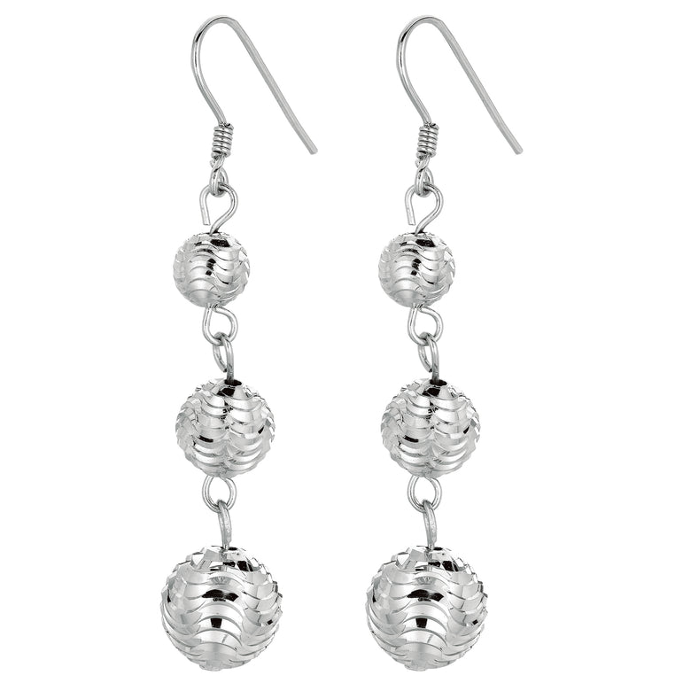 Silver Graduated Beads Drop Earring-White | Euro Wire