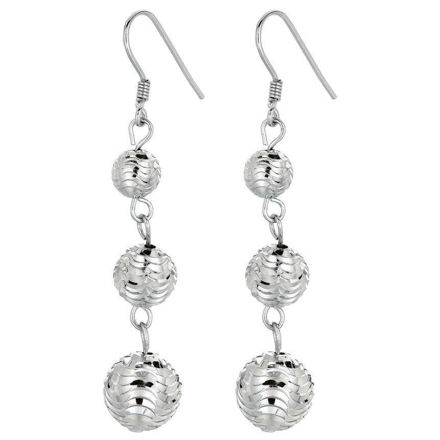 Silver Graduated Beads Drop Earring-White | Euro Wire