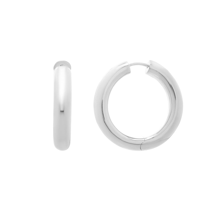 Silver Round Snap Clasp Hoops-White | Snap