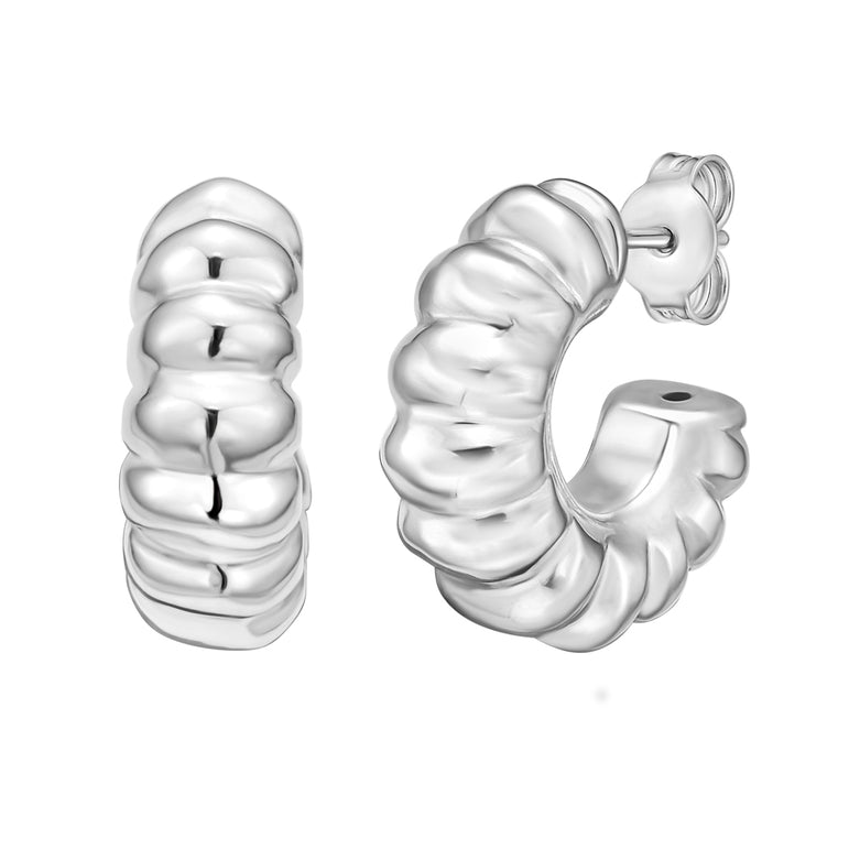 Silver Twisted C Hoop Earrings-White | Push Back