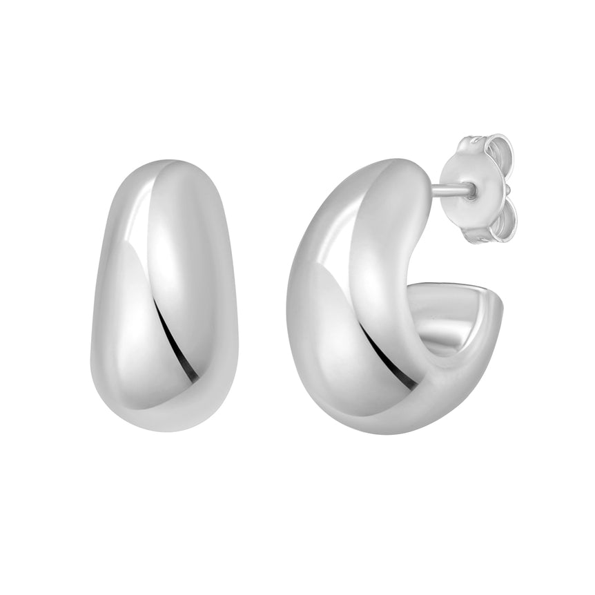 Silver Twisted Puff C Hoop Earrings-White | Push Back