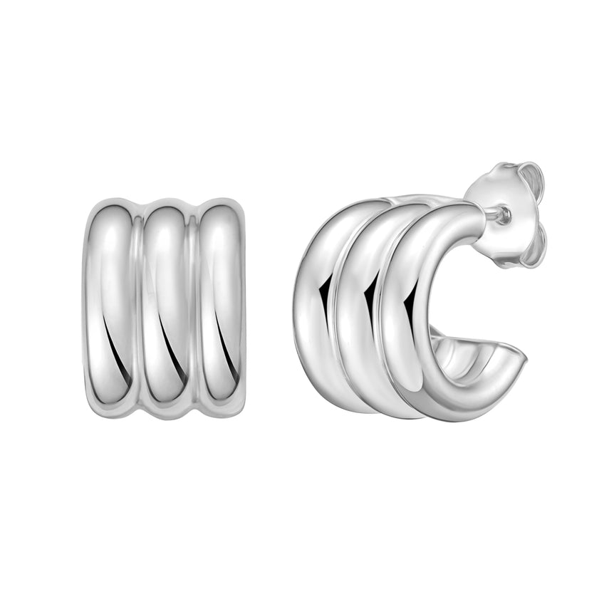 Silver Triple Row C Hoop Earrings-White | Push Back