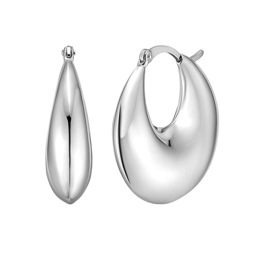 Silver Sculptural Crescent Hoops -White | Hinged