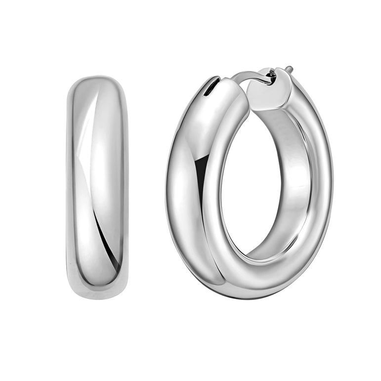 Silver Round Hinged Hoops-White | Hinged