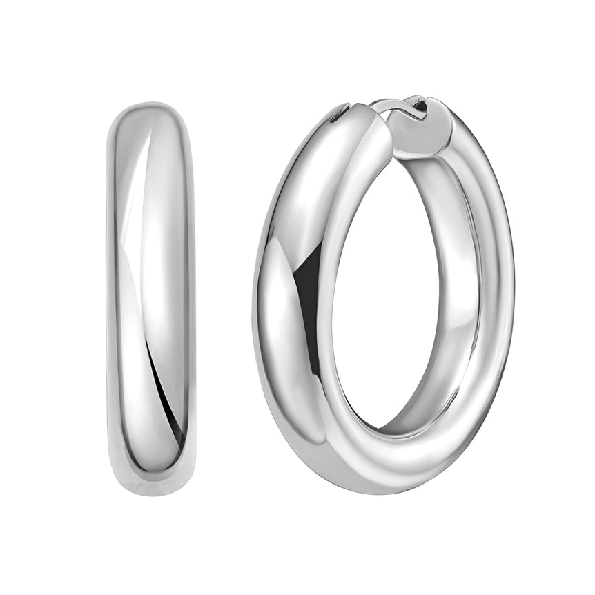 Silver 20mm Round Hinged Hoops-White | Hinged