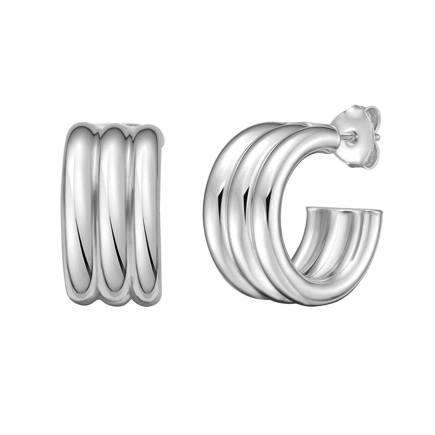 Silver Triple Row C Hoops-White | Push Back