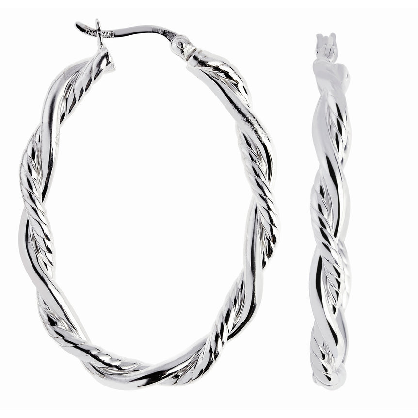 Silver Diamond Cut Twist Earring-White | Hinged