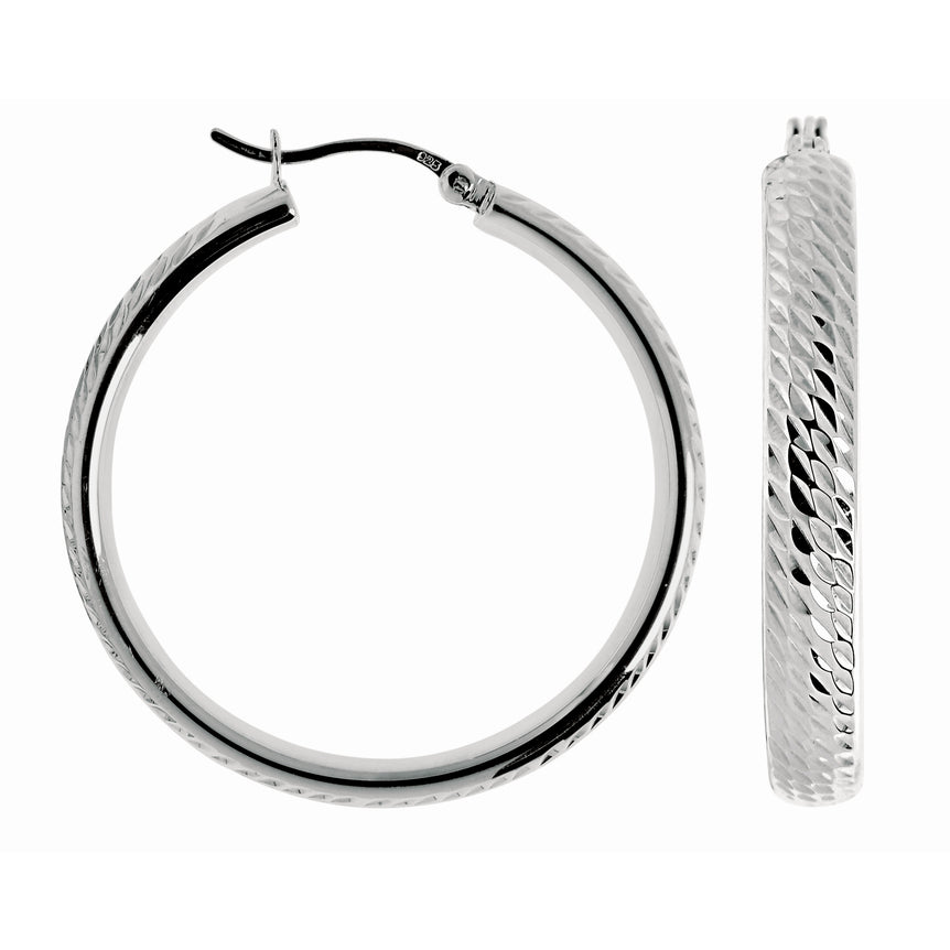 Silver Disco Hoop Earring-White | Hinged