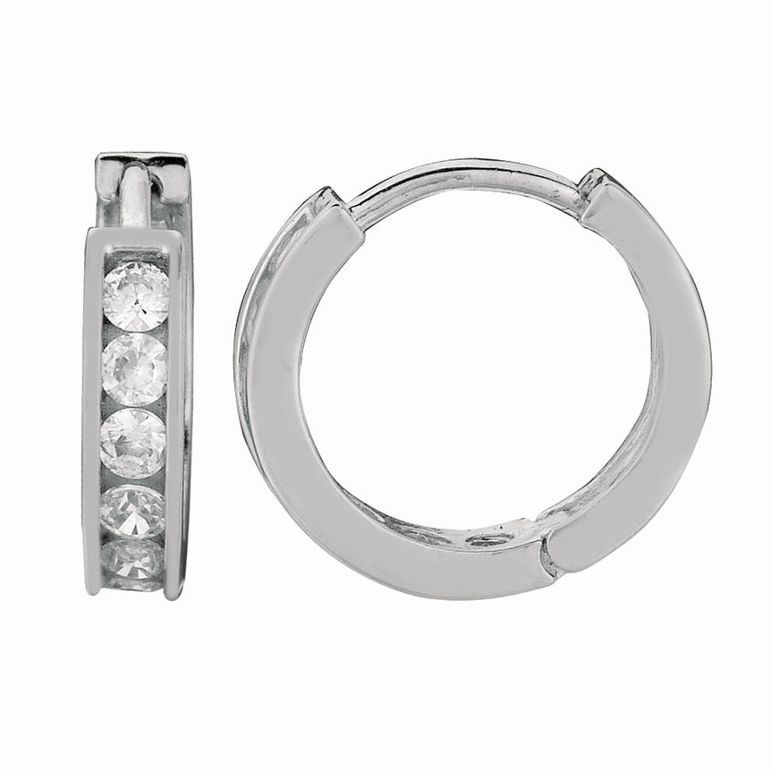 Silver Channel Set 3x10mm CZ Hoop Earrings-White | Snap