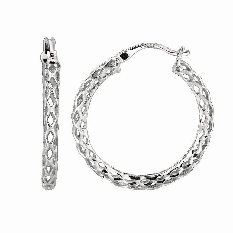 Silver 20MM Birdcage Earring-White | Hinged