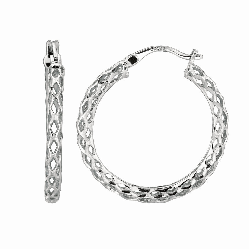 Silver 20MM Birdcage Earring-White | Hinged